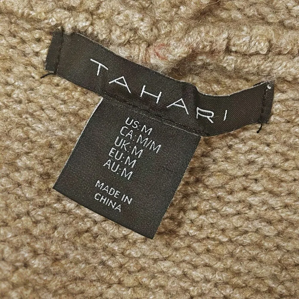 Tahari Cardigan Sweater Hoodie Vest Size M Womens Camel Tan Wool Blend Pockets‎